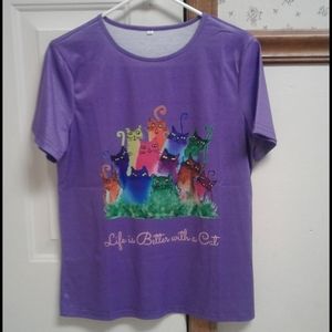 Purple Knit Ladies Cat Tee Shirt